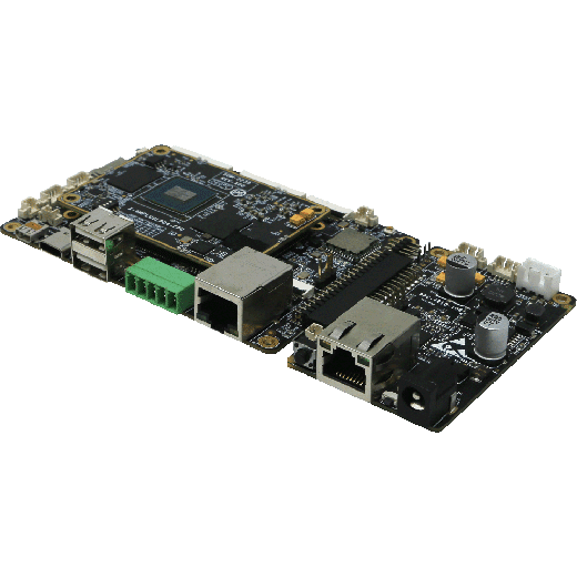 EMB-2239 Pico-ITX embedded board front ports angled ;eft with dual gigabit module