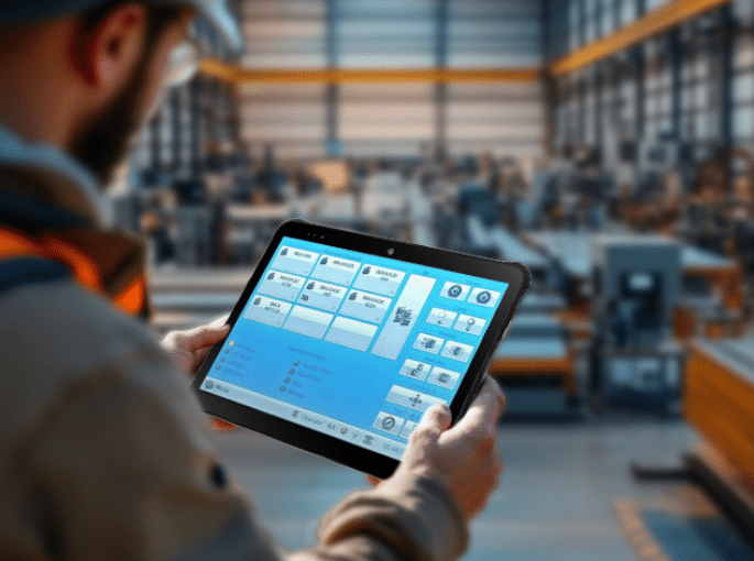 Tablet in use in a warehouse