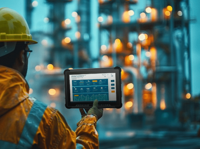 Rugged tablet in use in the field